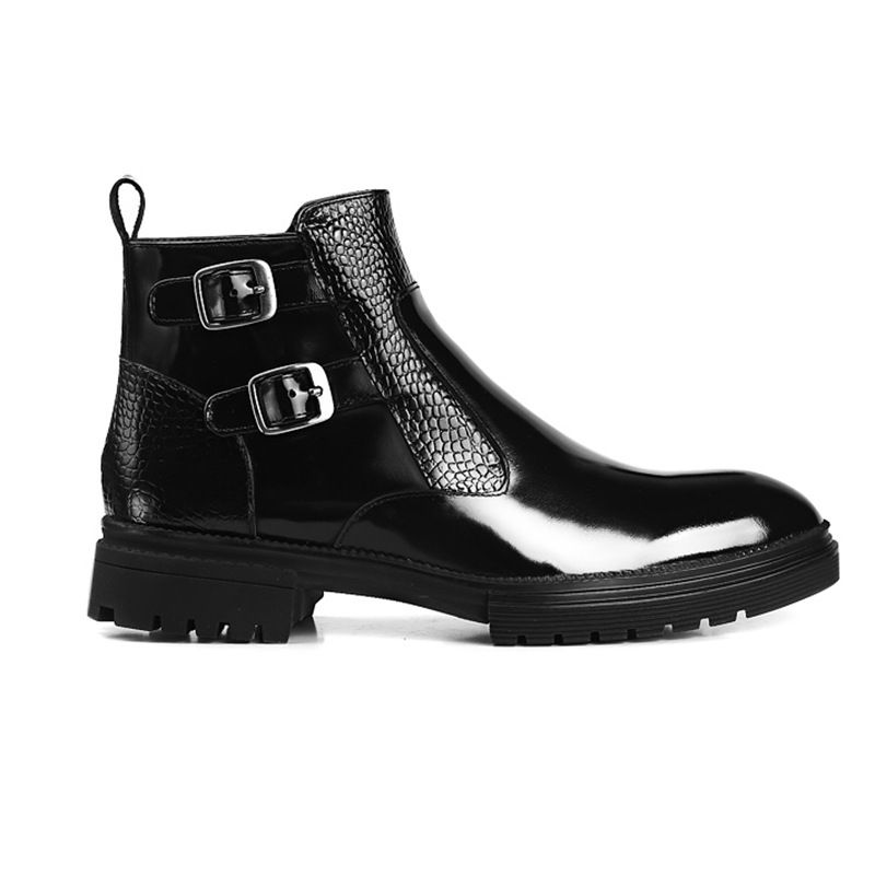 Men’s Shoes leather men's short thick soled big head round boots_voghion.com