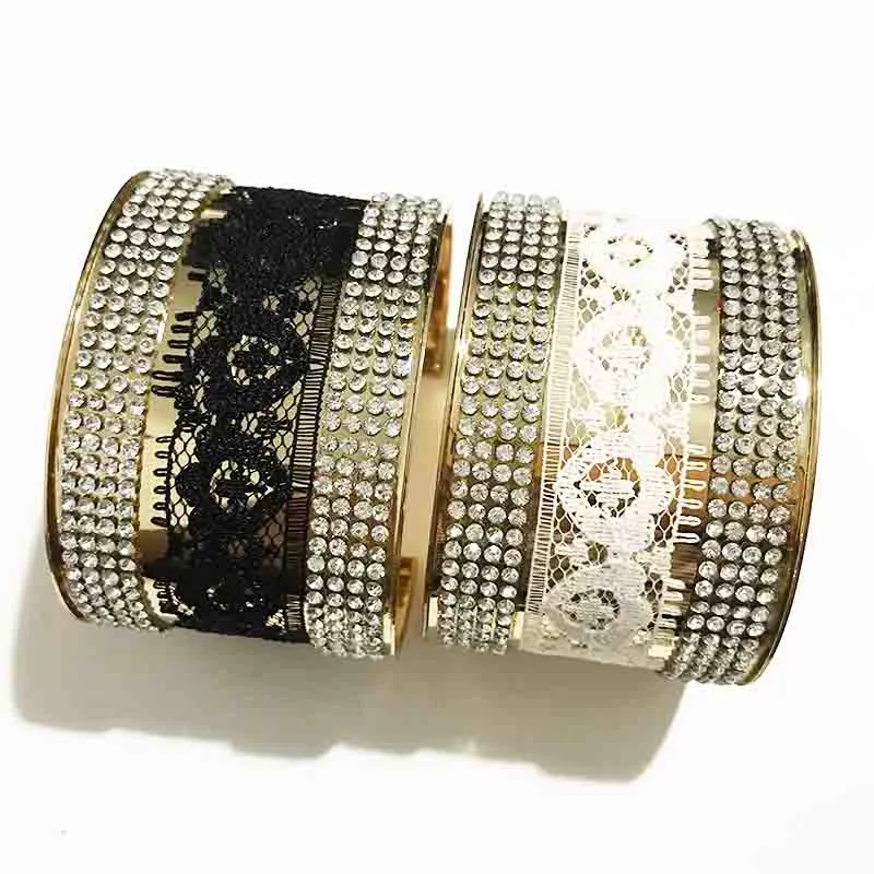 Armring Gotisk Spets & Strassinlägg Öppen Manschett Guldfärgad Metall Breda Armband För Damer Modesmycken_voghion.com