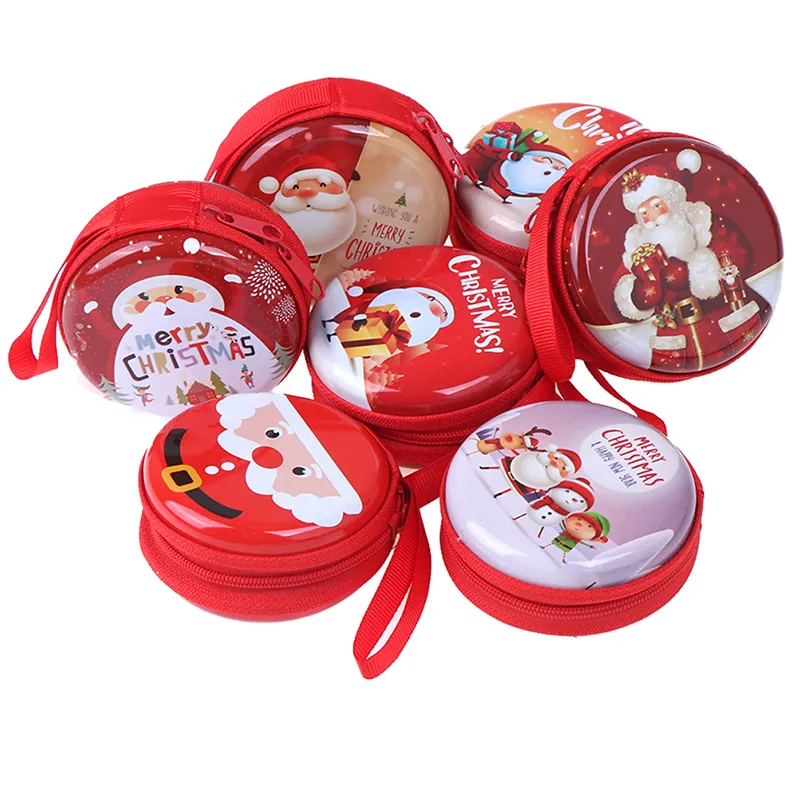Merry Christmas Printing Ball Shaped Mini Tin Box Round Empty Candy Storage Coin Headphones Case Party Kids Favors_voghion.com