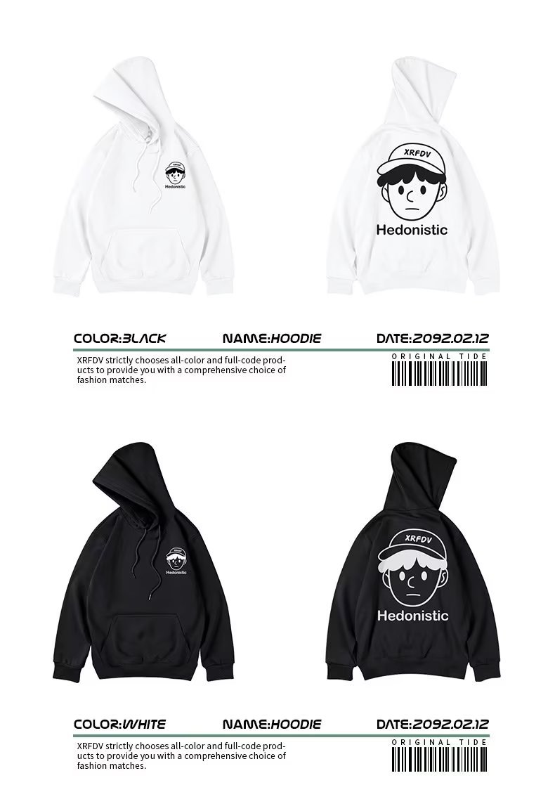 Il marchio di moda americano Instagram coppia cartoon felpa con cappuccio da uomo di tendenza in peluche di grandi dimensioni più grasso top oversize_voghion.com