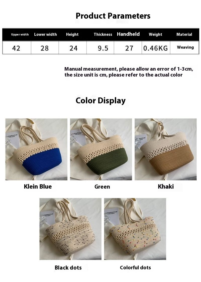Spring and summer niche grass for women in 2024, new trendy cotton thread woven beach bags, large capacity single_voghion.com