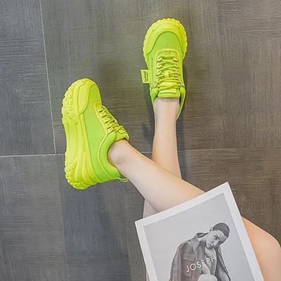 Zapatos deportivos de cuero genuino grueso con punta redonda y suela de bizcocho, transpirables, de malla y versátiles._voghion.com