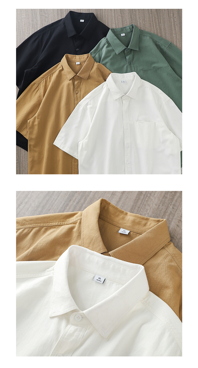 Amerikkalainen raskaansarjan lyhythihainen paita miehille kesällä yksivärinen yksinkertainen käännetasku rento paita puuvilla valkoinen paita miehille_voghion.com