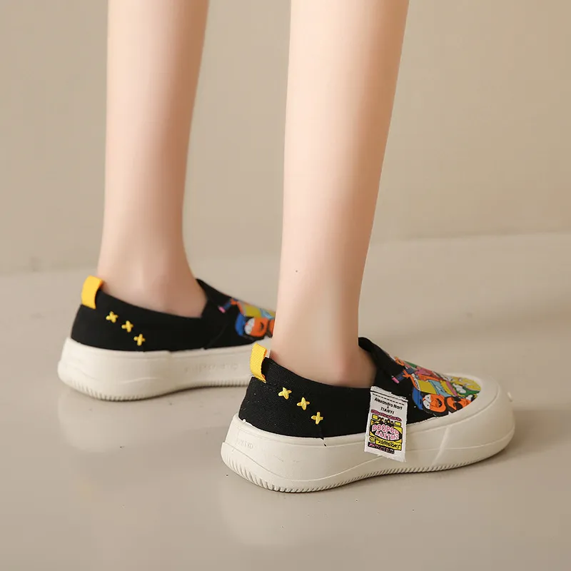Thick Soled Shallow Mouthed Cartoon Printed Skateboard Shoes With Breathable And Comfortable Mesh Fabric For Casual Wear_voghion.com