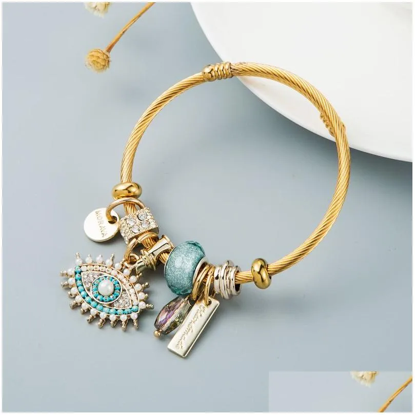 Evil Eye Bangle Turkish Lucky Charm Bracelets Adjustable Cuff Bracelet Fashion Bangles Drop Delivery Jewelry B Dhr2M_voghion.com