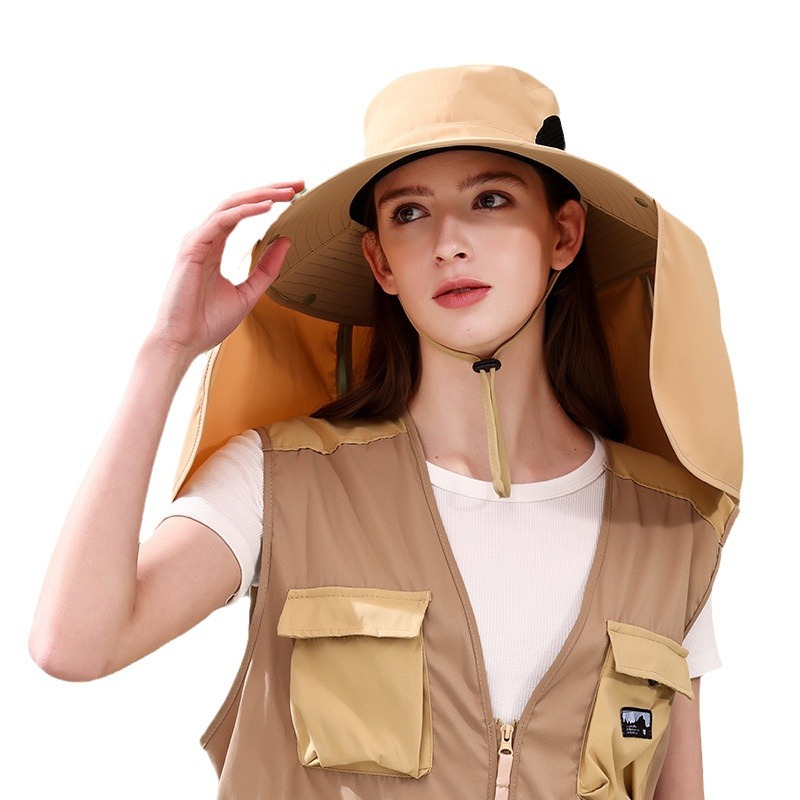 2024 Summer Outdoor Fisherman's Hat Big Brim Neck Protection Fishing Hat Mountaineering Breathable Sunshade and Sunscreen Hat_voghion.com