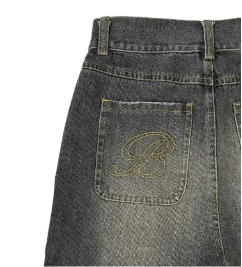 Pantaloncini in denim larghi con ricamo a motivo lettera Haruku Y2K Street da uomo, stile americano, nuova moda, gotici, a vita alta_voghion.com