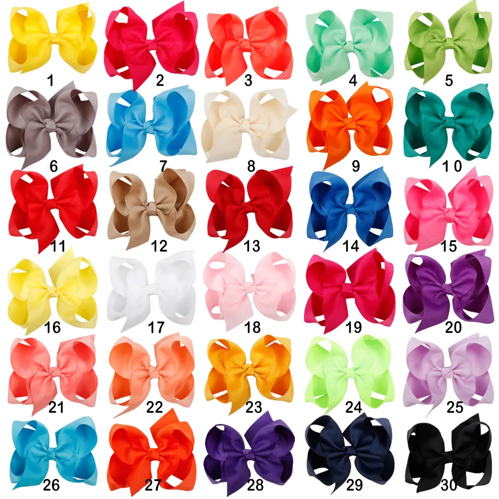 30pcs/lot 4 Inch Solid Bow With Clip Girls Grosgrain Ribbon Hairbows Boutique Handmade Hairpin For Kids Hair Accessories_voghion.com