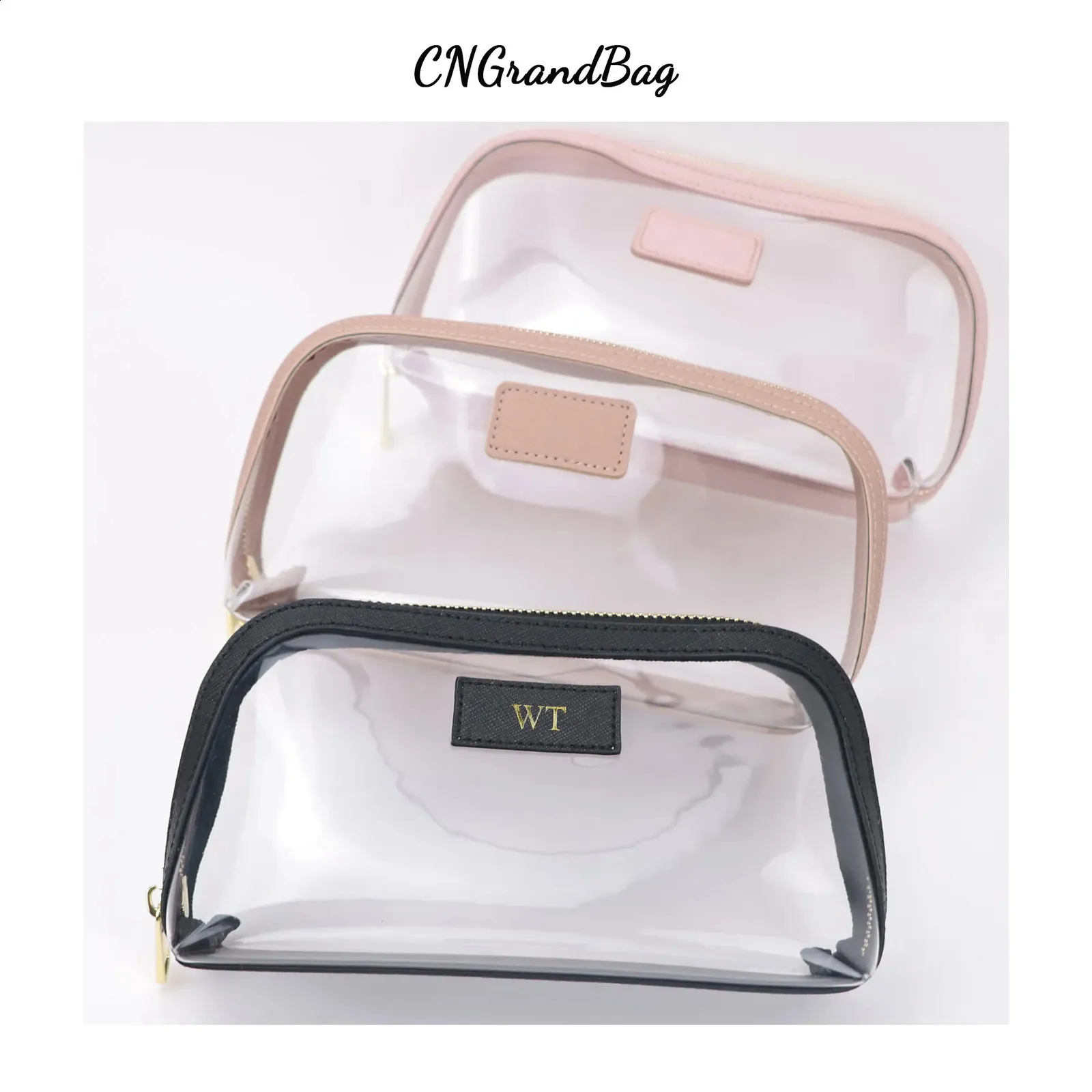 Set da viaggio in vera pelle personalizzato, porta pennelli da trucco impermeabile, borsa cosmetica portatile in PVC trasparente TPU 240805_voghion.com