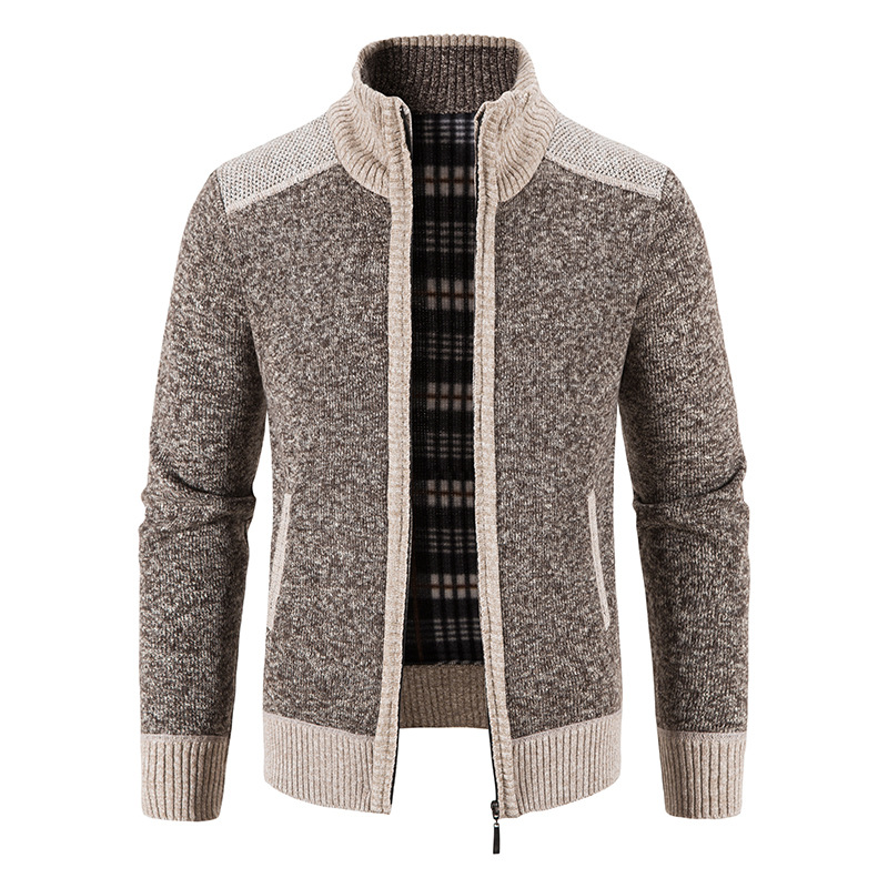 Men's clothing plus fleece thickened large size sweater coat stand collar cardigan sweater_voghion.com