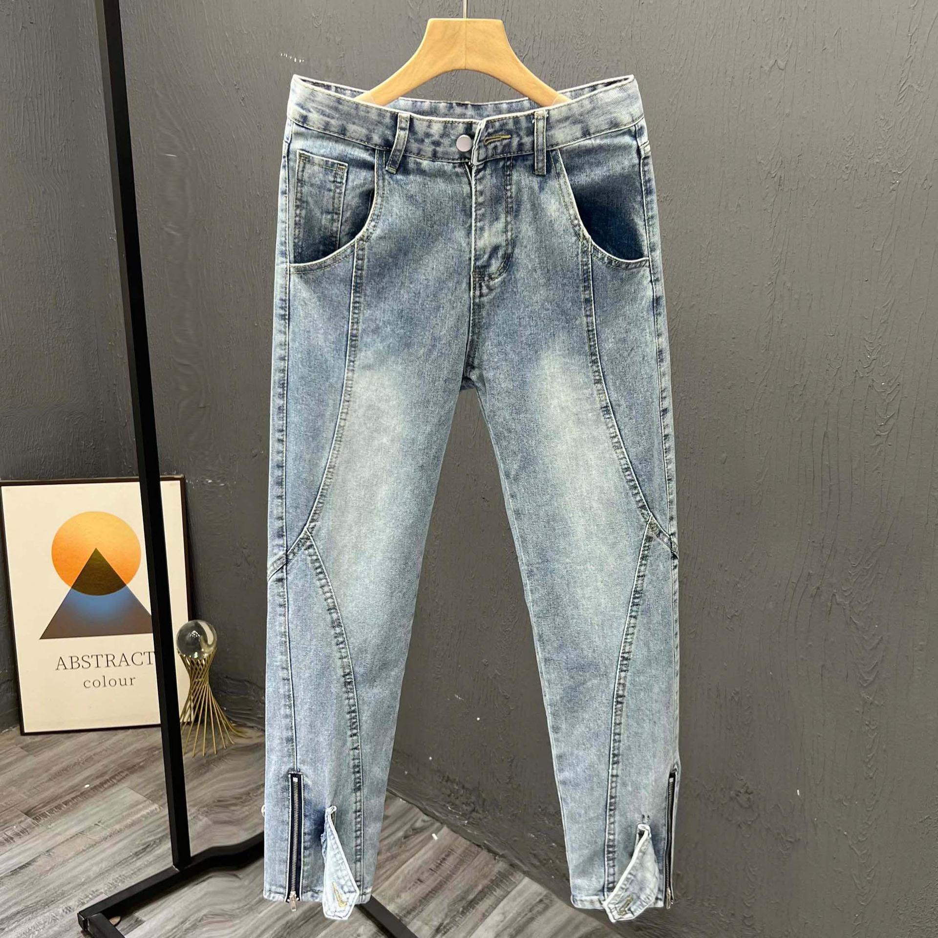 Men’s niche design with zipper slit casual for spring and autumn fashion personality jeans, new trend pants