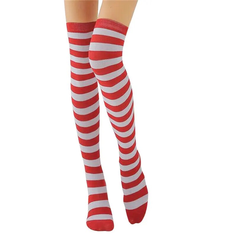 1 Paar Regenbogen-gestreifte Weihnachtsstrümpfe über den Kniestrümpfen, bunt, sexy, Nachttanz, Straße, Persönlichkeit, Oberschenkel, lange Röhre_voghion.com