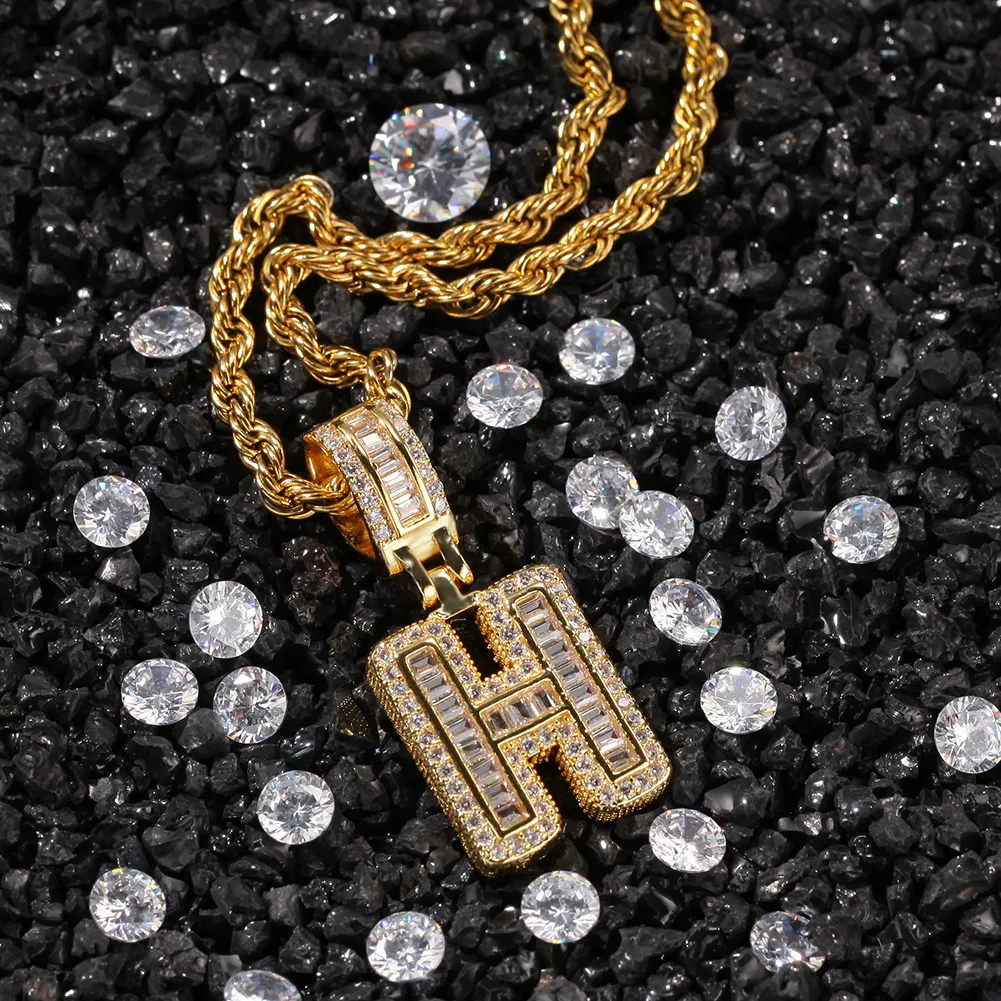 New guys Gold Bling Square Cubic Zirconia Letters Custom Name Pendant Necklace Iced Out Diamond Hip Hop Jewelry Gift For_voghion.com
