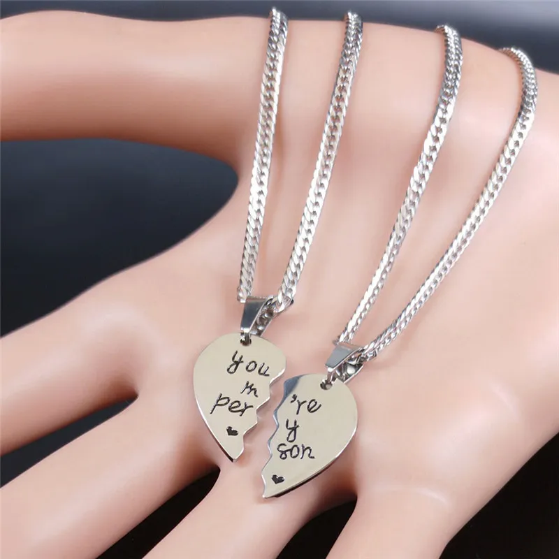 Colliers pendentifs 2pls You Are My Person Collier couple en acier inoxydable femmes hommes couleur argent bijoux Cadenas_voghion.com