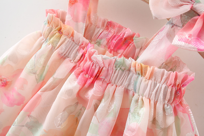 Summer New Baby Girl Dress Flower Printed Chiffon Dress Comfortable Breathable Kids Clothes_voghion.com