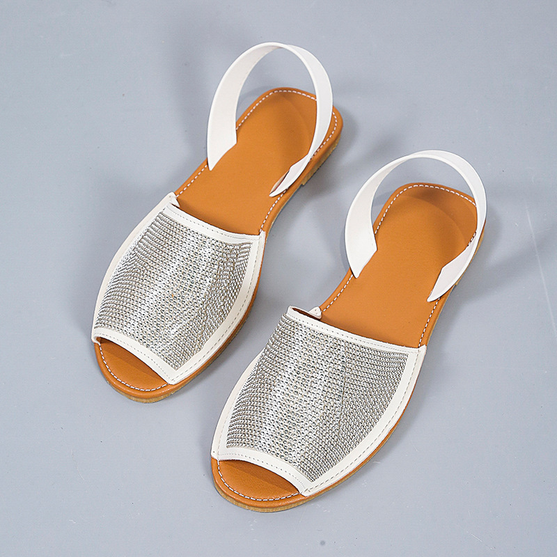 Women's Rhinestone Flat Sandals Elegant Low Heel Slip-on Shoes_voghion.com