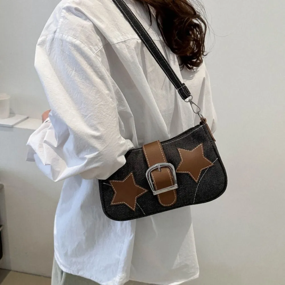 Borsa a tracolla minimalista con cerniera a forma di stella in PU Haruku Y2k, stile coreano, in denim, per ragazze_voghion.com