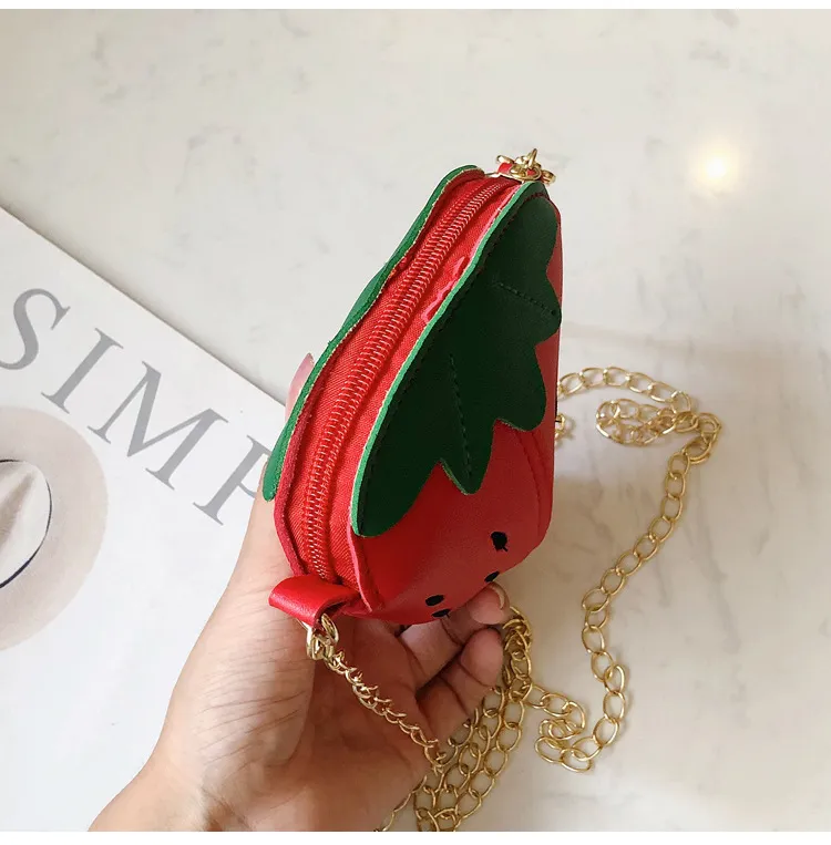 Kids Strawberry Shape Messenger Bags Cute Girls Princess Purse Children Chain Shoulder Outdoor Fruit Crossbody Bag M1169_voghion.com
