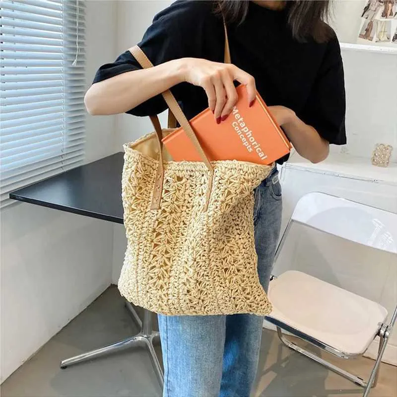 Fashion turf large capacity shoulder shopping bag womens vacation beach wallet Bohemian ragtan knitted handbag Y241011_voghion.com