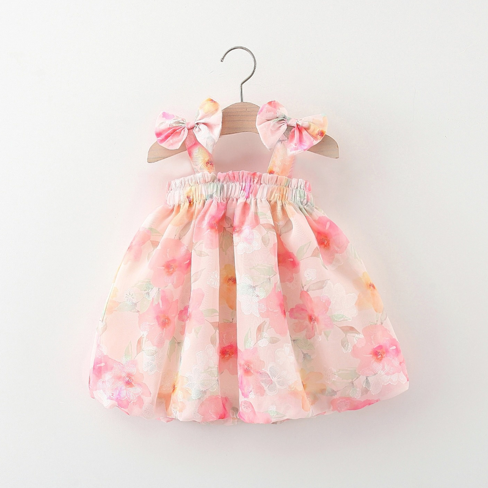 Summer New Baby Girl Dress Flower Printed Chiffon Dress Comfortable Breathable Kids Clothes_voghion.com