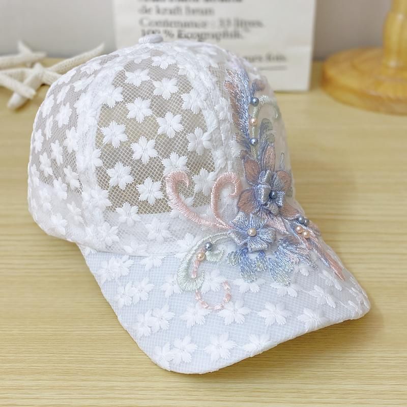 Cappello da baseball estivo da donna in pizzo ricamato Wers Mesh traspirante con linguetta d'anatra e protezione solare, parasole, berretto Rebound_voghion.com