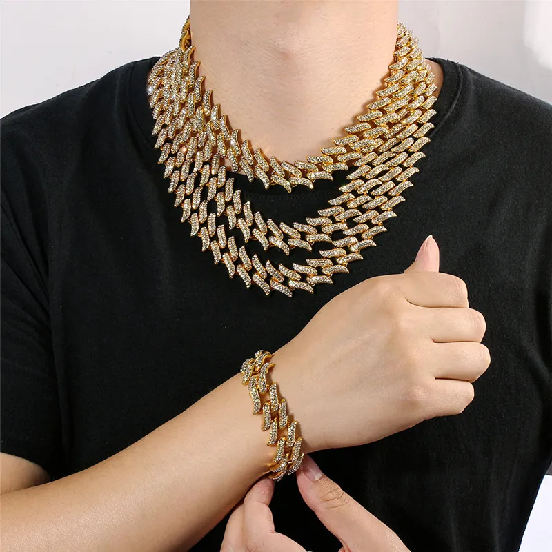 Collier chaîne cubaine Hip Hop pour hommes et femmes, avec strass, breloque rock, couleur or et argent, ras du cou_voghion.com