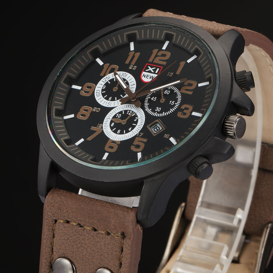 Nieuw herenriem quartz kalender sport militair horloge_voghion.com