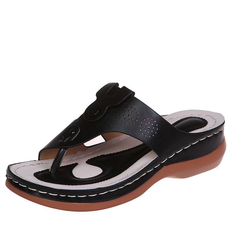 Leopard Print Wedge Sandals For Women With Rivet And Toe Clip_voghion.com