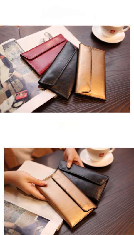 Portafoglio lungo da donna in pelle con fibbia semplice in pelle di mucca Tide_voghion.com