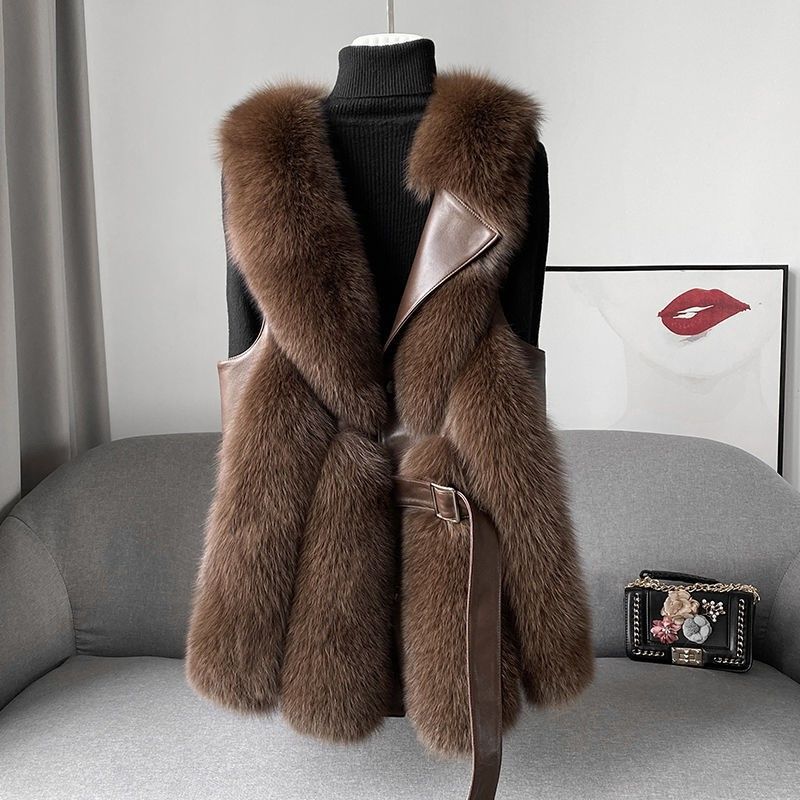 Gilet en fourrure pour femme, style 2024, élégant, vêtements d'extérieur d'hiver, veste en fourrure de renard épaissie, style jeune à la mode