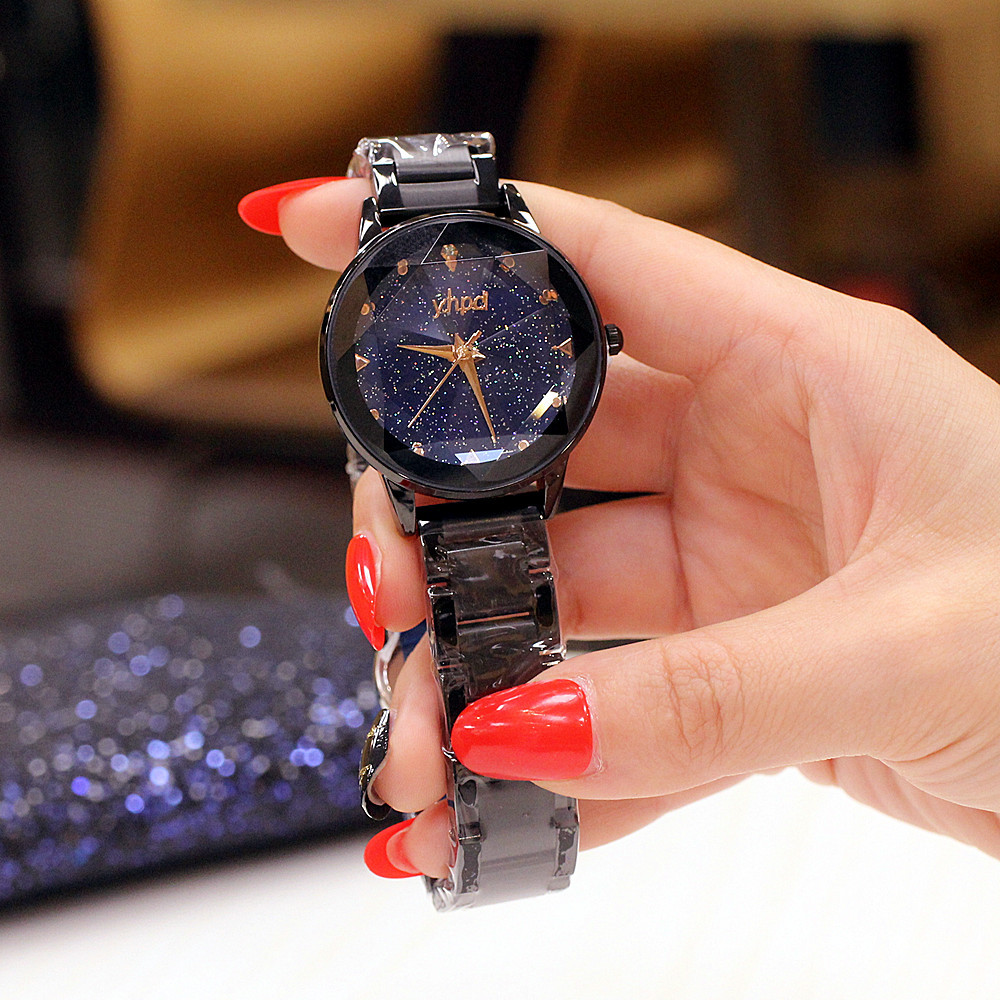 Orologio da marea impermeabile al quarzo con cinturino in acciaio con cielo stellato personalizzato alla moda 2024 delle nuove donne_voghion.com