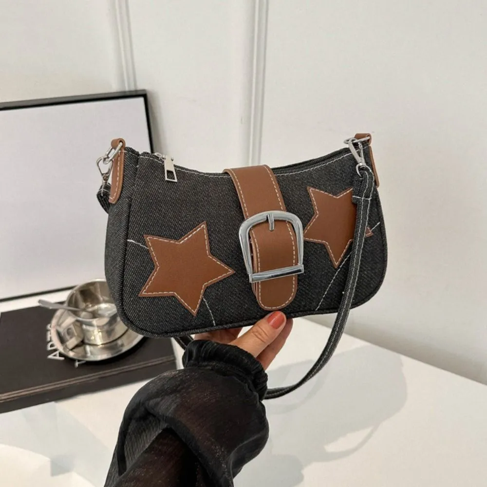 Borsa a tracolla minimalista con cerniera a forma di stella in PU Haruku Y2k, stile coreano, in denim, per ragazze_voghion.com