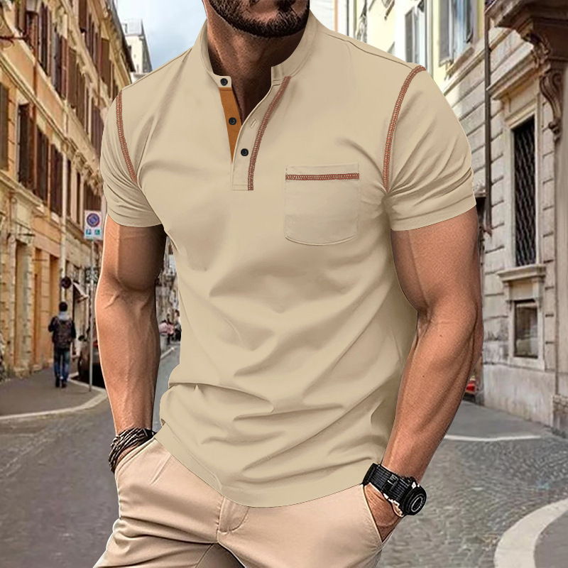 Men's Short Sleeved Polo Shirt Solid Colour Lapel Breathable Top_voghion.com
