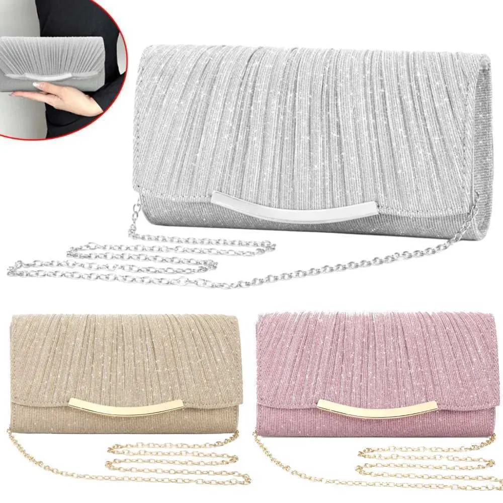 Kadın Akşam Parlayan Flaş Çanta Metal Zincir Omuz Çapraz Çanta Düğün Parti Ziyafet Clutch Cüzdan Y241019_voghion.com