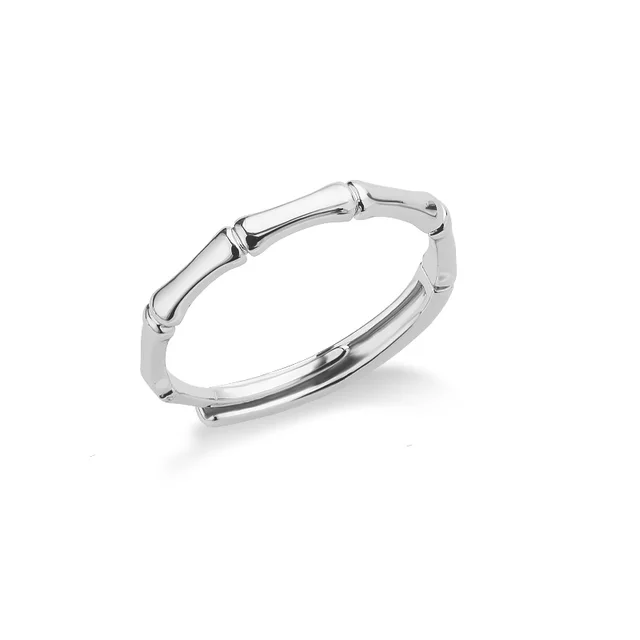 Anelli di giunzione in bambù in acciaio inossidabile alla moda per donne e uomini, colore argento, aperti e regolabili, anello di fidanzamento maschile e femminile, gioielli_voghion.com
