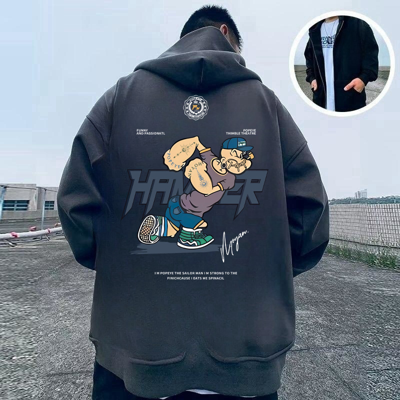 Sweater stor størrelse vinter hætte bogstaver American fat coat mænds forår og efterår trendy mærke løstsiddende mænd_voghion.com