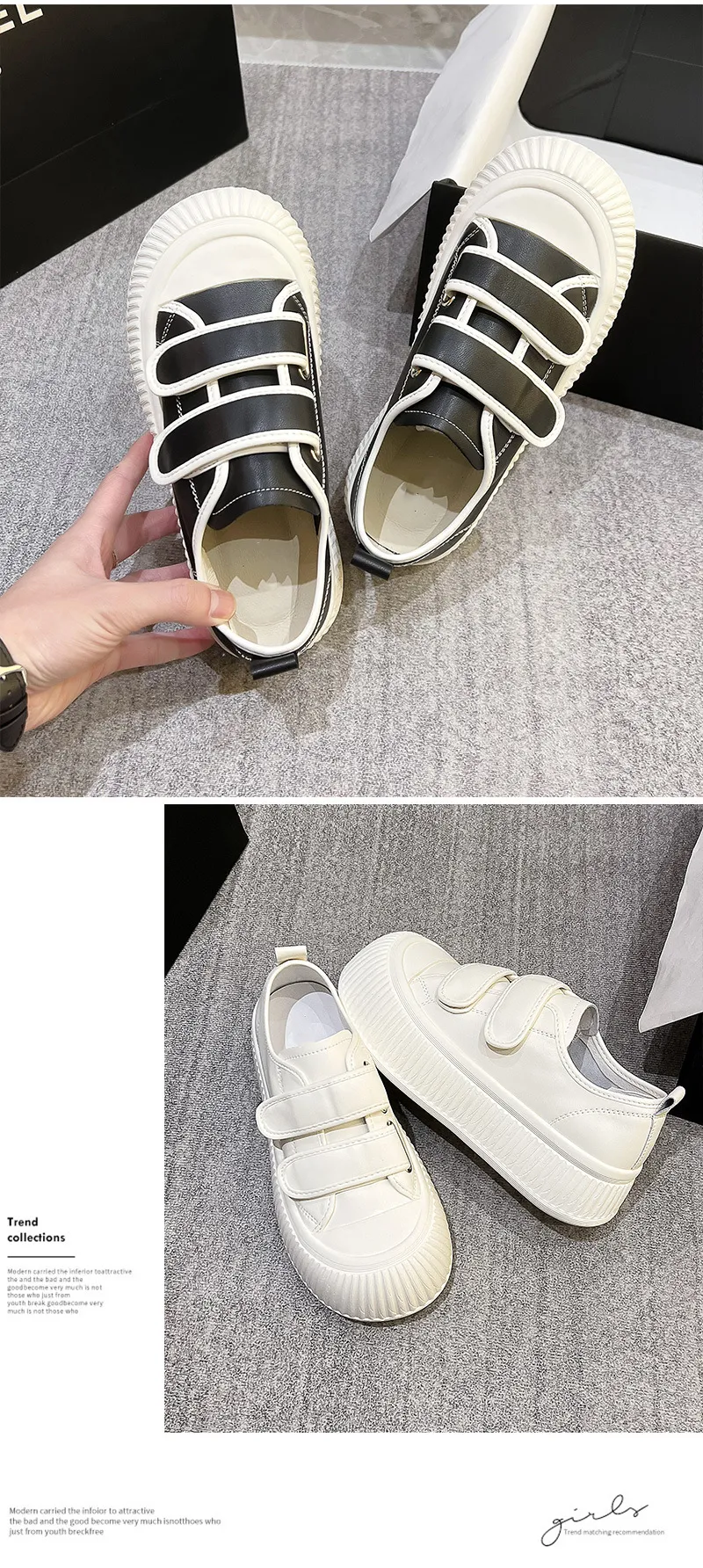 Ugly Cute Velcro Big Head Genuine Leather Thick Sole Biscuit Fashionable And Versatile Casual Women Shoes_voghion.com