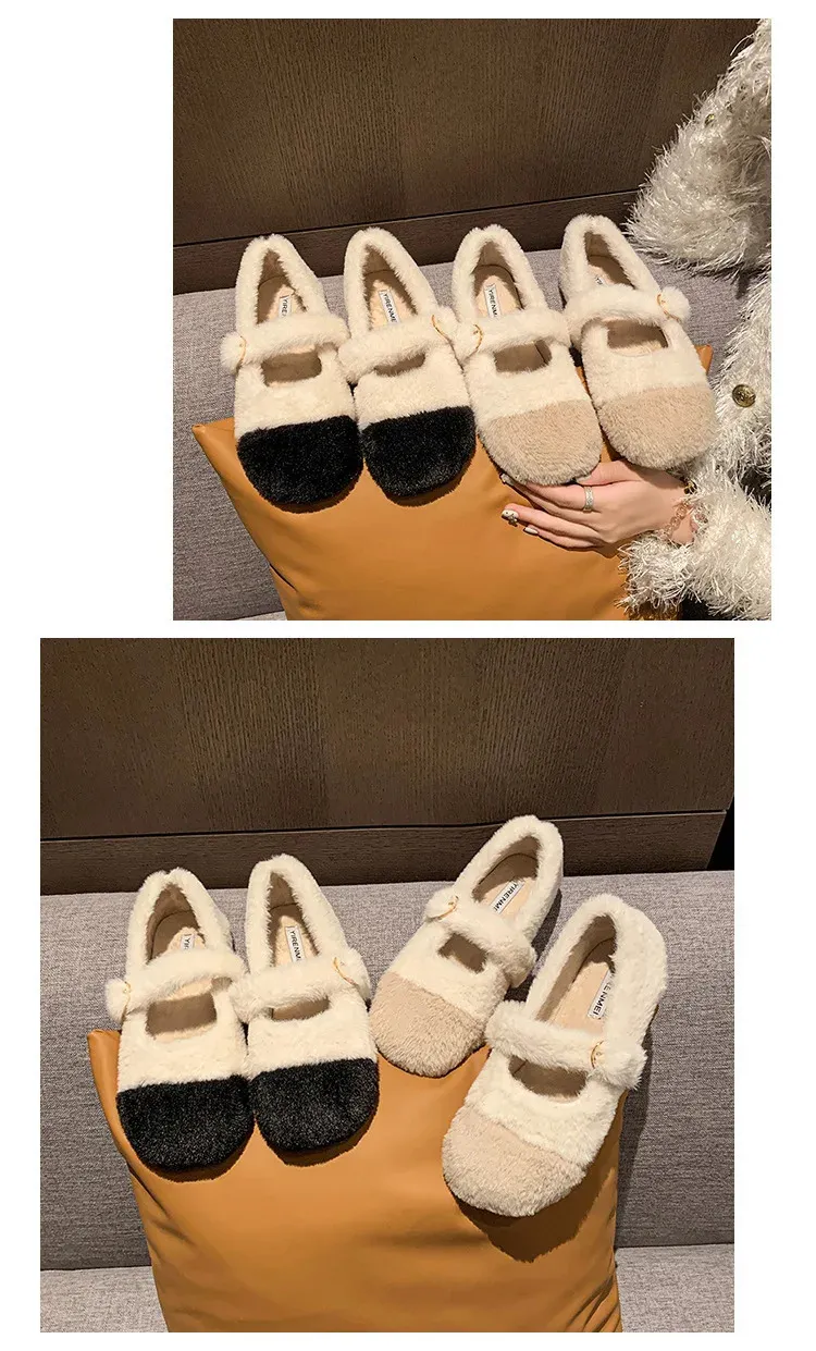 Moda Punta Quadrata Soffice Balletto Appartamento 2025 Inverno Caldo Peluche Cappotto Donna Comodo Pelliccia Mary Jane Scarpa atos 241122_voghion.com