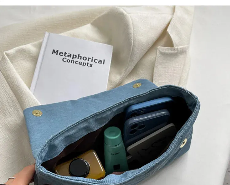 Gesteppte Denim Umhängetasche Für Damen Alltagstasche_voghion.com