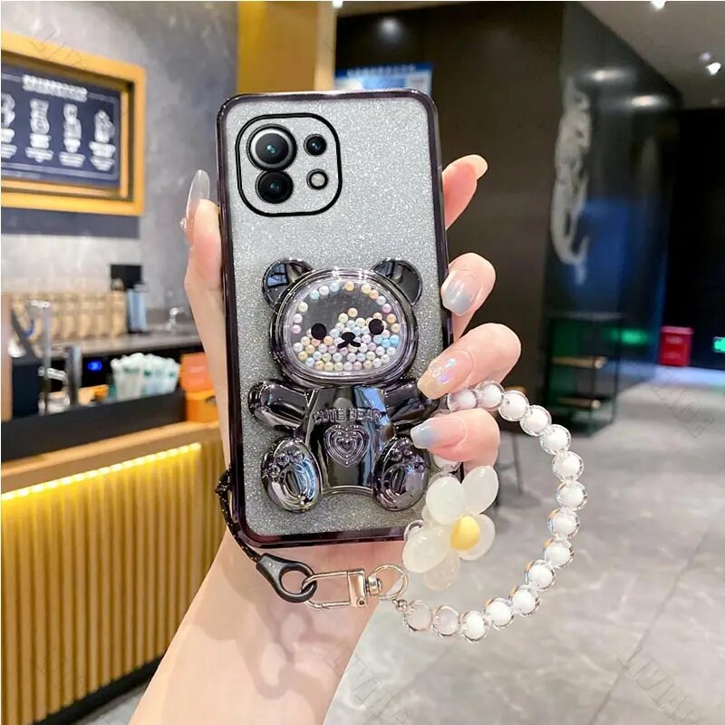 Coque Xiaomi Avec Support Téléphone Et Motif Ours Et Fleurs_voghion.com