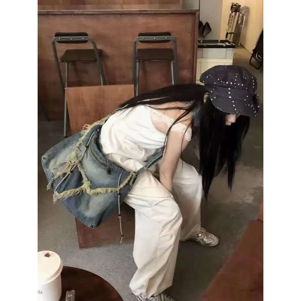 Sacs fourre-tout messager en denim vintage pour femmes, sacs à main et sacs à main de créateur 2023, nouveauté en bois, pompon perlé, grande bandoulière_voghion.com