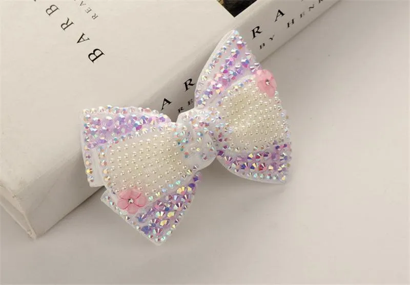 12 Pçs/lote 4" Strass Simples Com Clipes Pretos Para Crianças Meninas Boutique Laços De Cristal Grampos De Cabelo Acessórios Para Cabelo 6 Cores_voghion.com