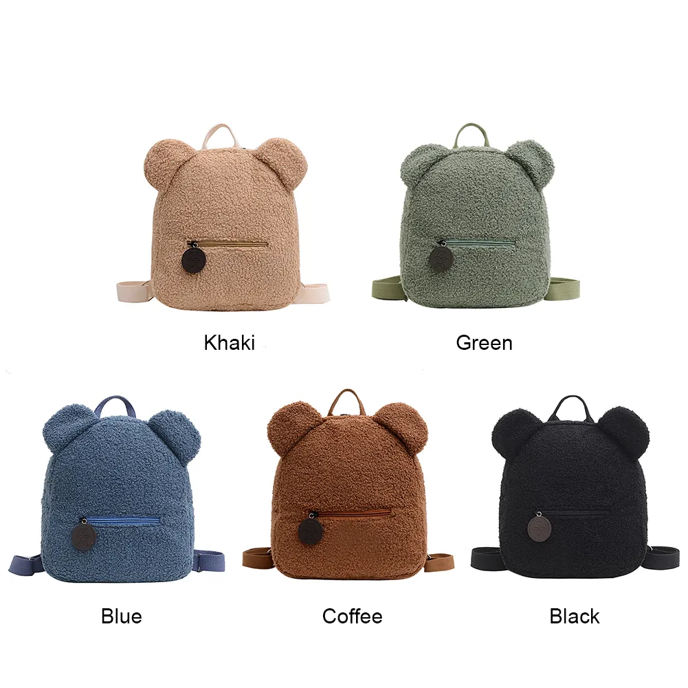 Casual Fleece Bear Shaped Shoulder Cute Women Backpack Children School Bag Travel Rucksack Solid Color Handbag_voghion.com