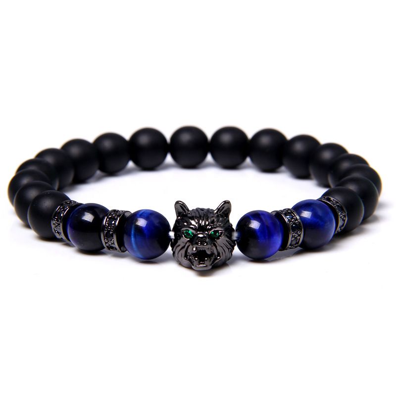 Natural Tiger Eye Stone Bracelet Micro Inlaid With Zircon Wolf Head Beads Men's Jewelry_voghion.com