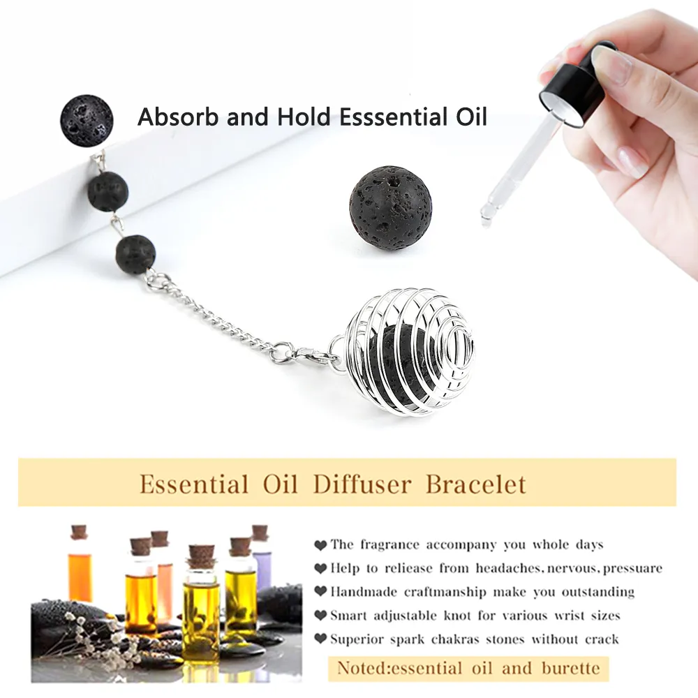Chaînes Na Métal Ressort Boule Reiki Naturel Hématite Oeil de Tigre Pierre de Lave Pierre Précieuse Pendules Pour Divination Hommes ing Femmes_voghion.com