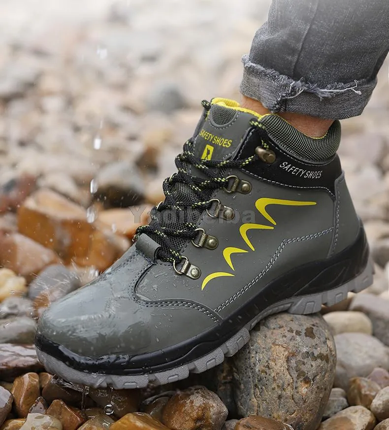 Für Sicherheit Wasserdichte Sicherheit Knöchel Schuhe Anti-smashing Stahl Kappe Kappe Winter Männer Bau Arbeit Stiefel a60c_voghion.com