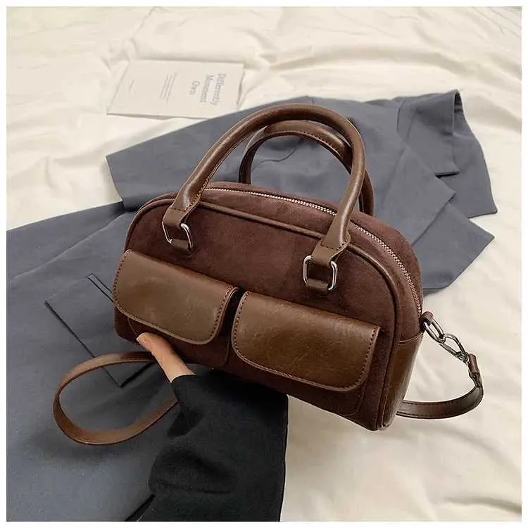 Retro Suede Handbag Shoulder Bag Large Capacity Crossbody Bag_voghion.com