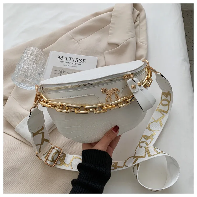 Thick Chain Women's Waist Fanny Pack Fashion Crossbody Chest Bags Female Belt Crocodile Shoulder Bag_voghion.com