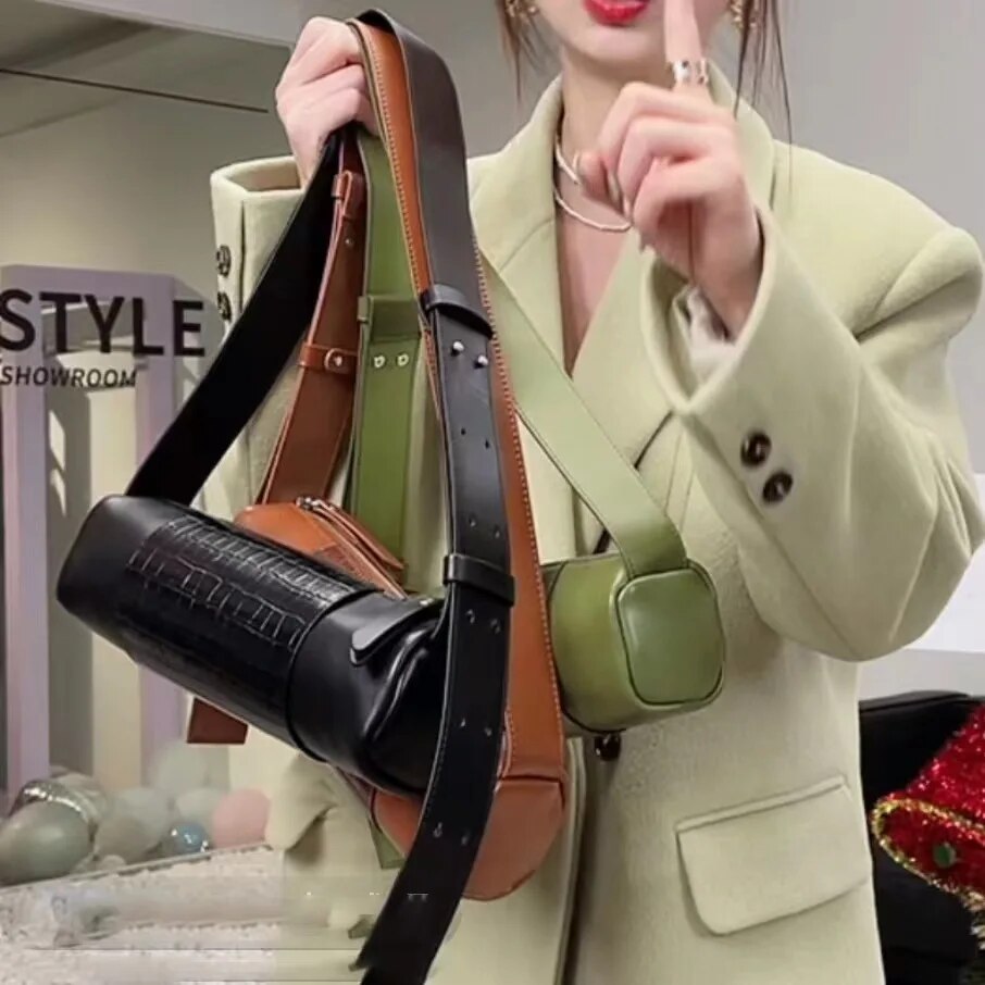 Nouveau porte-stylo cylindrique sous les aisselles large sangle couleur assortie tube de bambou sac à bandoulière_voghion.com