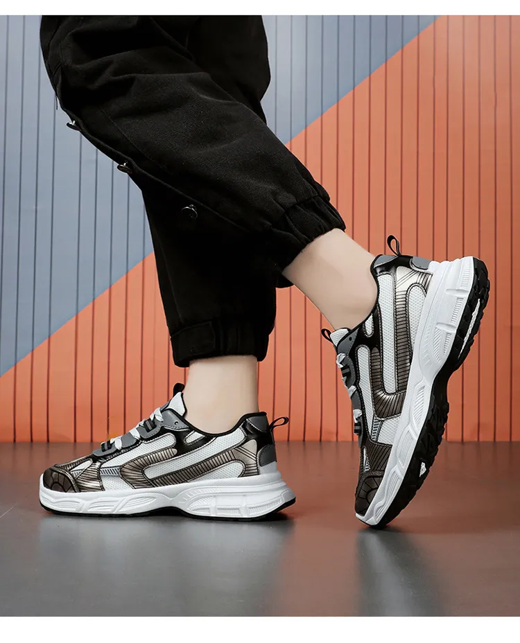 Men Breathable Mesh Sneakers Trend Versatile Thick Soled Non Slip Casual Style Running Shoes Fashion Grey Free Shipping_voghion.com